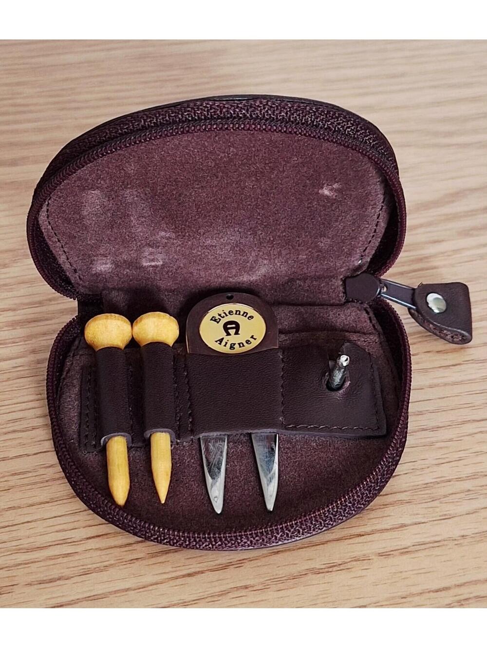 NEW VTG Etienne Aigner Burgundy Leather Golf Tee Pouch Divot Tool Case Belt Loop